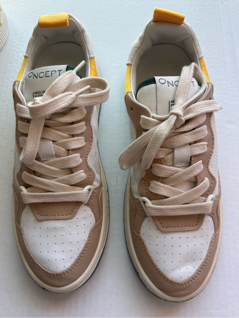 Oncept shoes oncept women sneakers white tan and yellow size 7.5